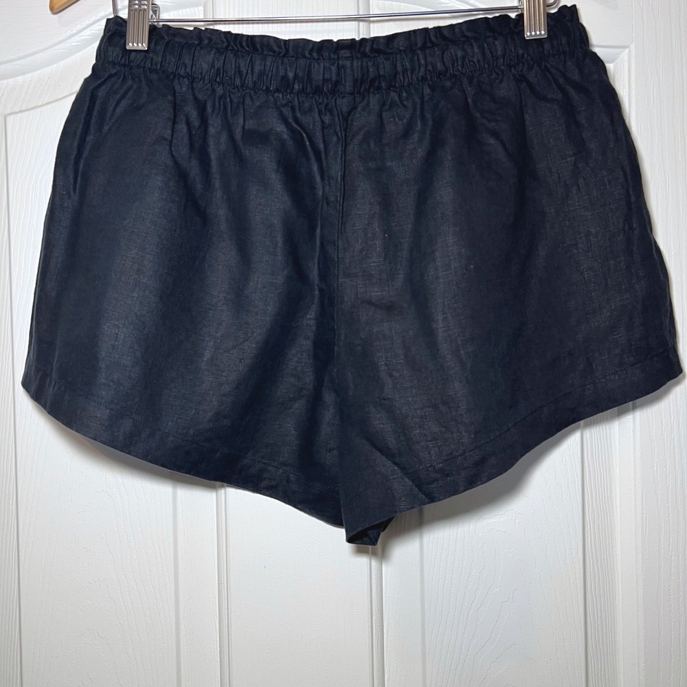 Spanx Black Linen-Line Shorts Elastic Drawstring Waist Pockets Small S Womens - Picture 4 of 7